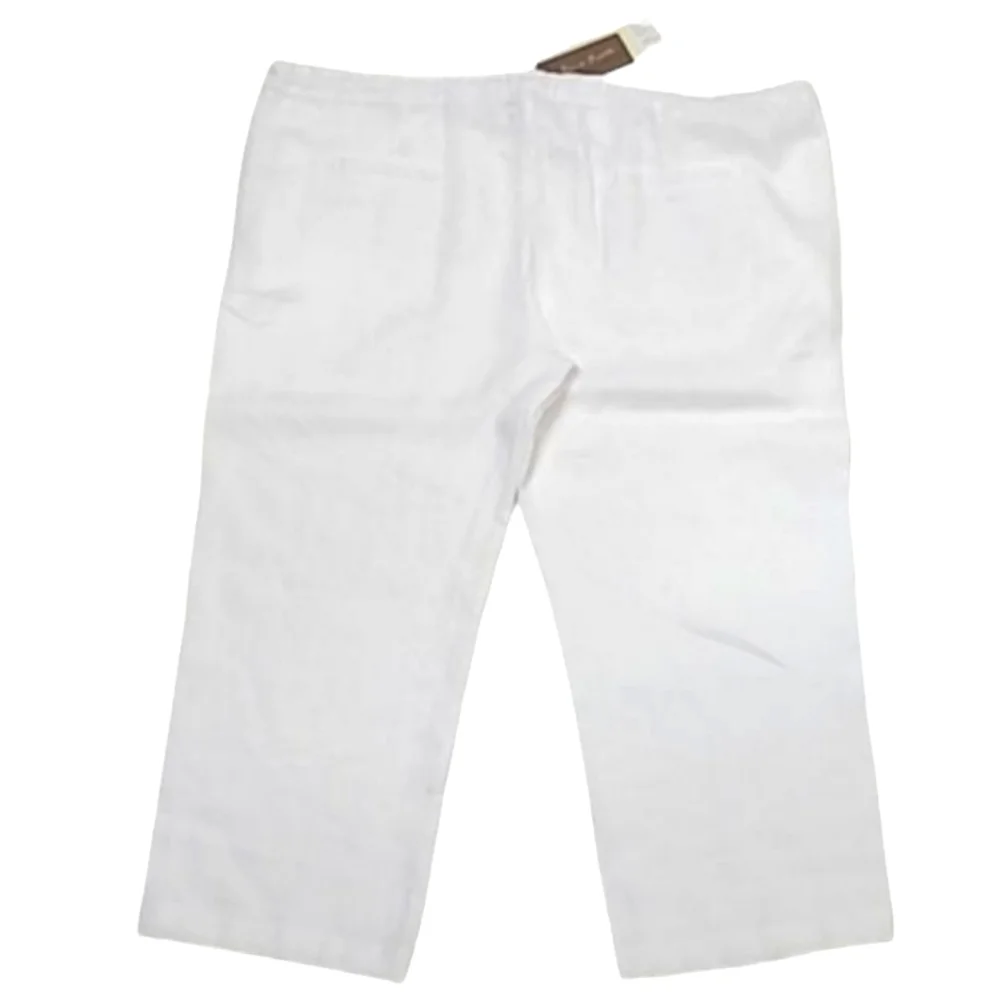 Island Importer Riviera Linen Crop Drawstring Pants Wide Leg High Waist Rise 32
